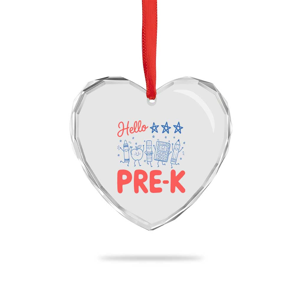First Day of Pre-K Boys Girls Toddler Preschool Patriotic US Heart Crystal Glass Ornament