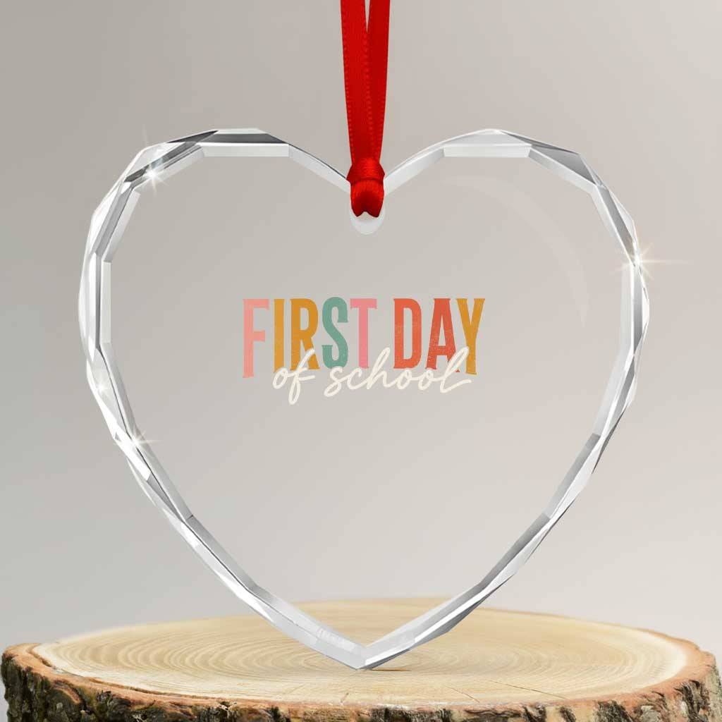 First Day of School Teacher Student Heart Crystal Glass Ornament Funny Back to School Retro