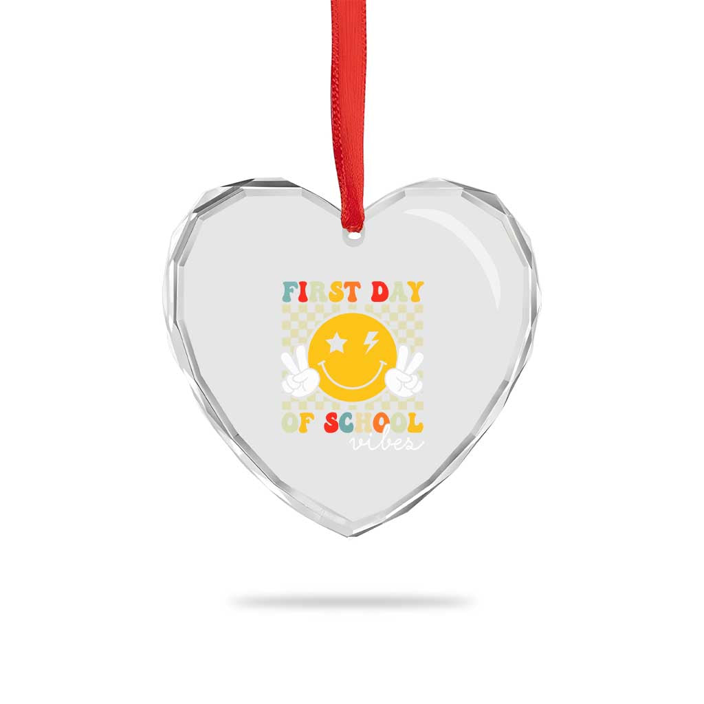 First Day of School Vibes Heart Crystal Glass Ornament Aesthetic Back to School Teacher Student