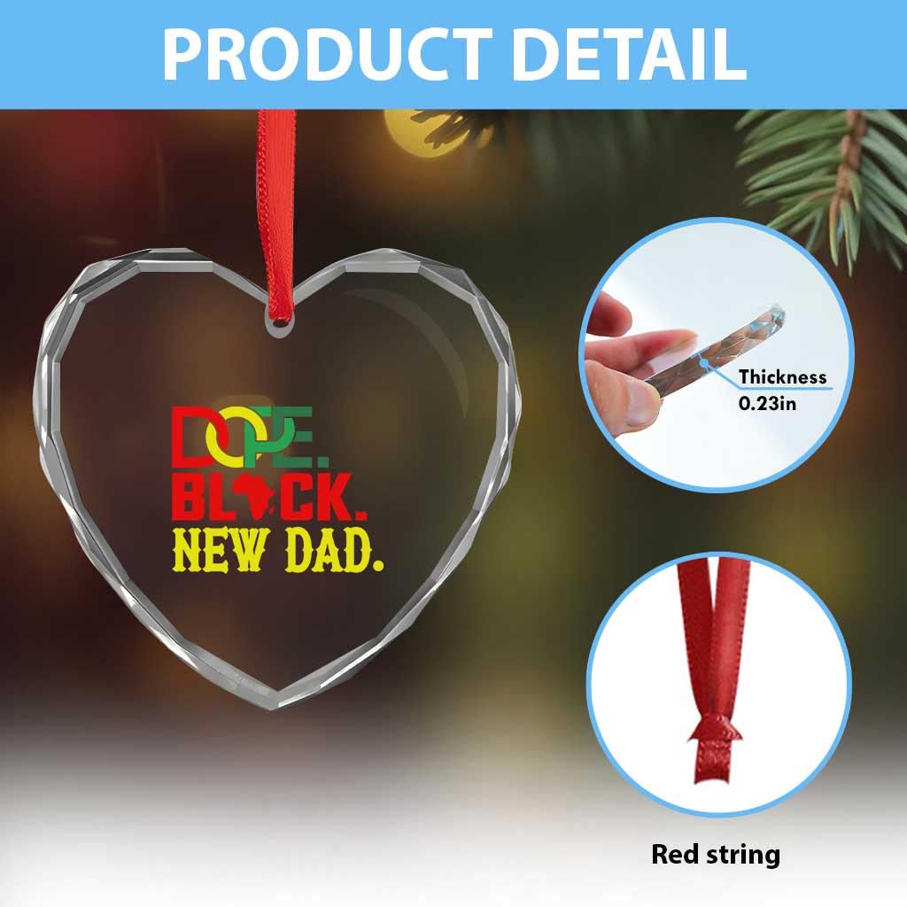 First Father's Day African American Dad Heart Crystal Glass Ornament New Dad Gift