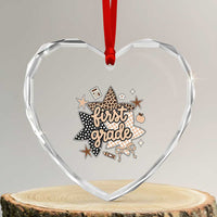 First Grade Leopard Checkered Star Coquette Heart Crystal Glass Ornament Cute 1st Grade Girl Back to School Gift