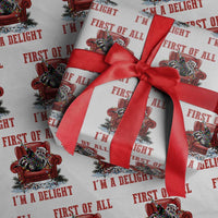 First Of All I Am A Delight Wrapping Paper Roll Funny Raccoon Christmas Meme - Wonder Print Shop