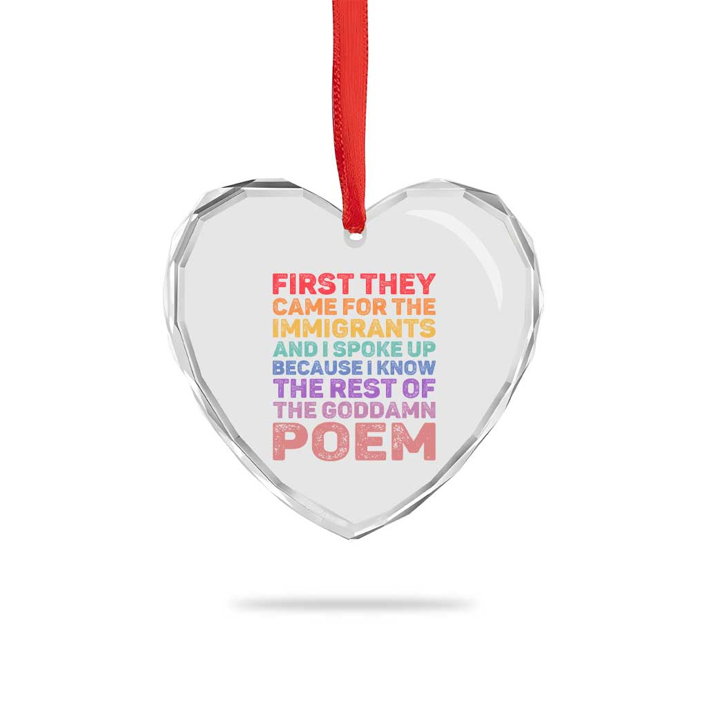 First They Came for The Immigrants Heart Crystal Glass Ornament