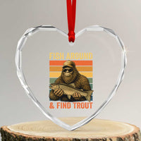 Fish Around And Find Trout Heart Crystal Glass Ornament Funny Fishermen Fishing Retro Bigfoot Sasquatch Fish
