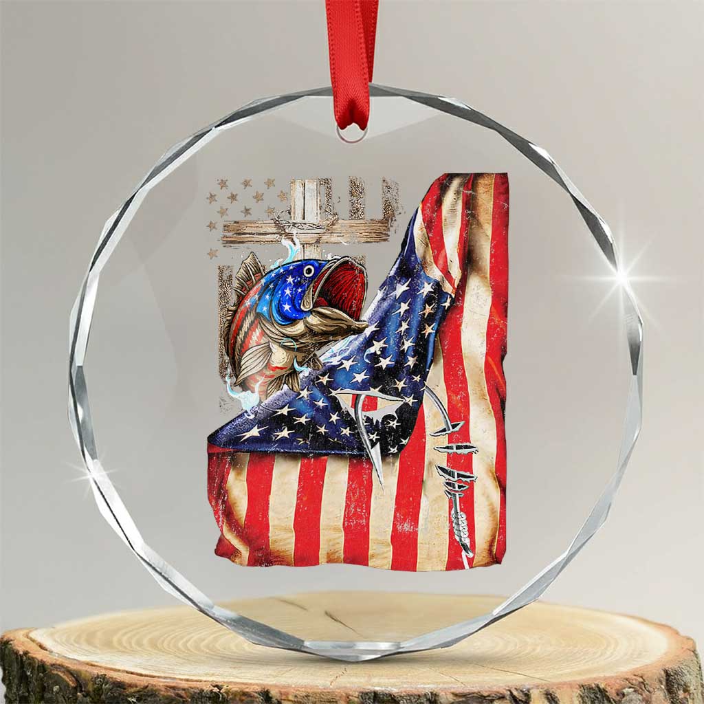 Fisherman Christian Fishing Vintage American Flag Crystal Glass Ornament - Wonder Print Shop