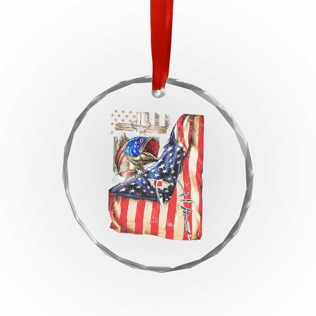 Fisherman Christian Fishing Vintage American Flag Crystal Glass Ornament TS11