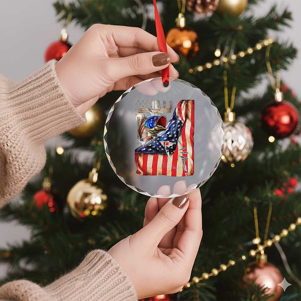 Fisherman Christian Fishing Vintage American Flag Crystal Glass Ornament TS11