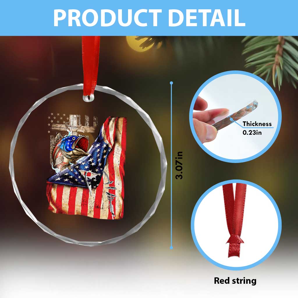 Fisherman Christian Fishing Vintage American Flag Crystal Glass Ornament TS11