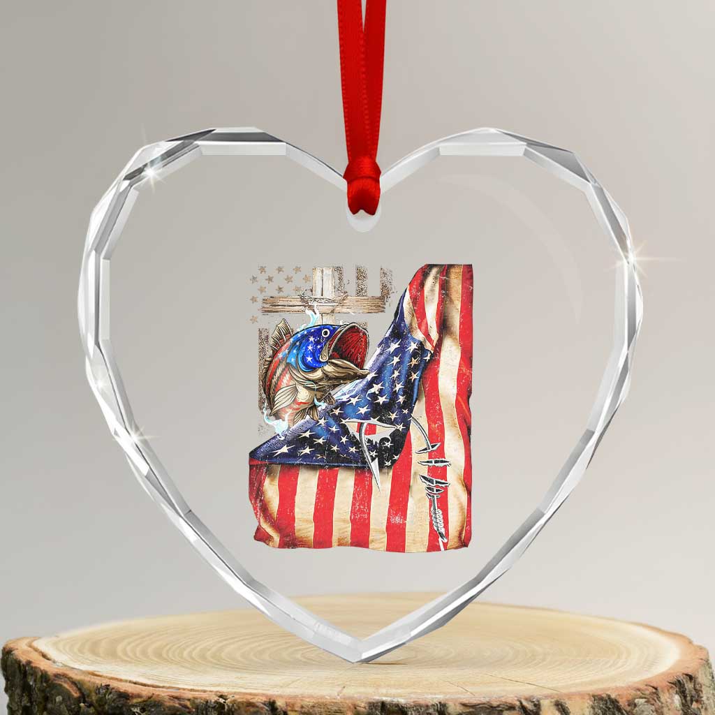 Fisherman Christian Fishing Vintage American Flag Heart Crystal Glass Ornament - Wonder Print Shop