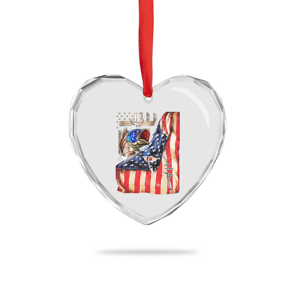 Fisherman Christian Fishing Vintage American Flag Heart Crystal Glass Ornament - Wonder Print Shop