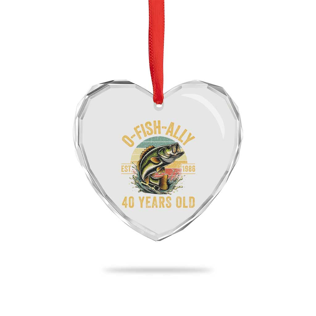 Fishing 40th Birthday Heart Crystal Glass Ornament O Fish Ally 40 Years Old Fisherman Gifts