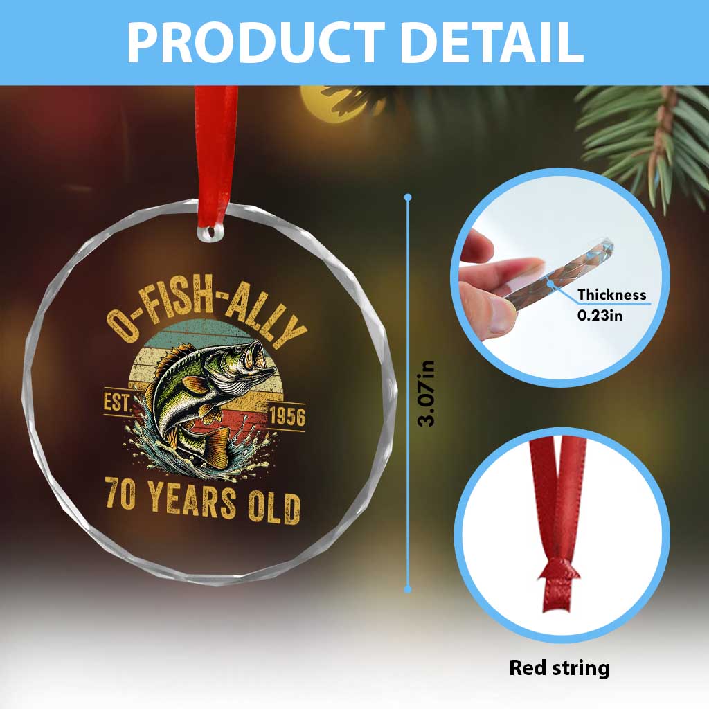 Fishing 70th Birthday Crystal Glass Ornament O Fish Ally 70 Years Old Fisherman Gifts