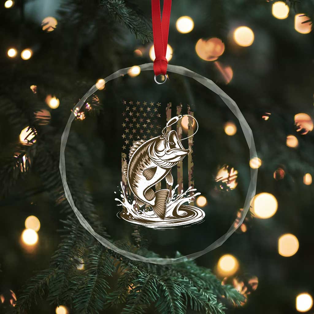 Fishing Camo Crystal Glass Ornament Bass Fish American Flag Boy Men Fisherman Gift