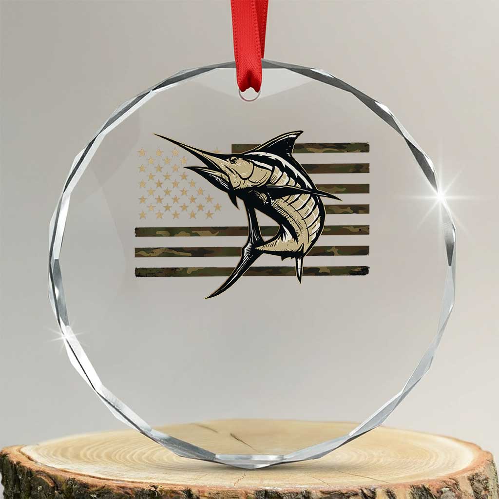 Fishing Camouflage US Flag Crystal Glass Ornament Swordfish Fish Fisherman Camo - Wonder Print Shop
