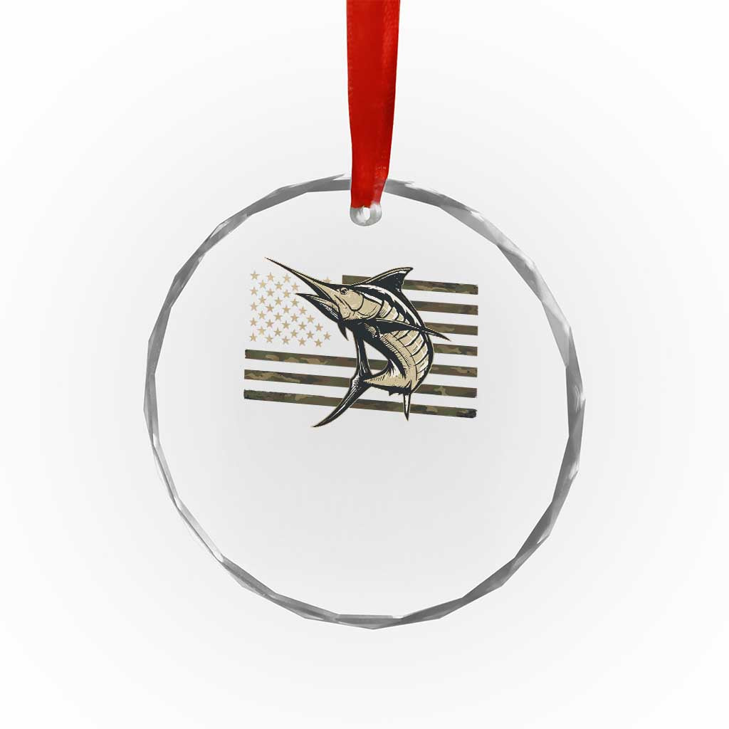 Fishing Camouflage US Flag Crystal Glass Ornament Swordfish Fish Fisherman Camo TS10