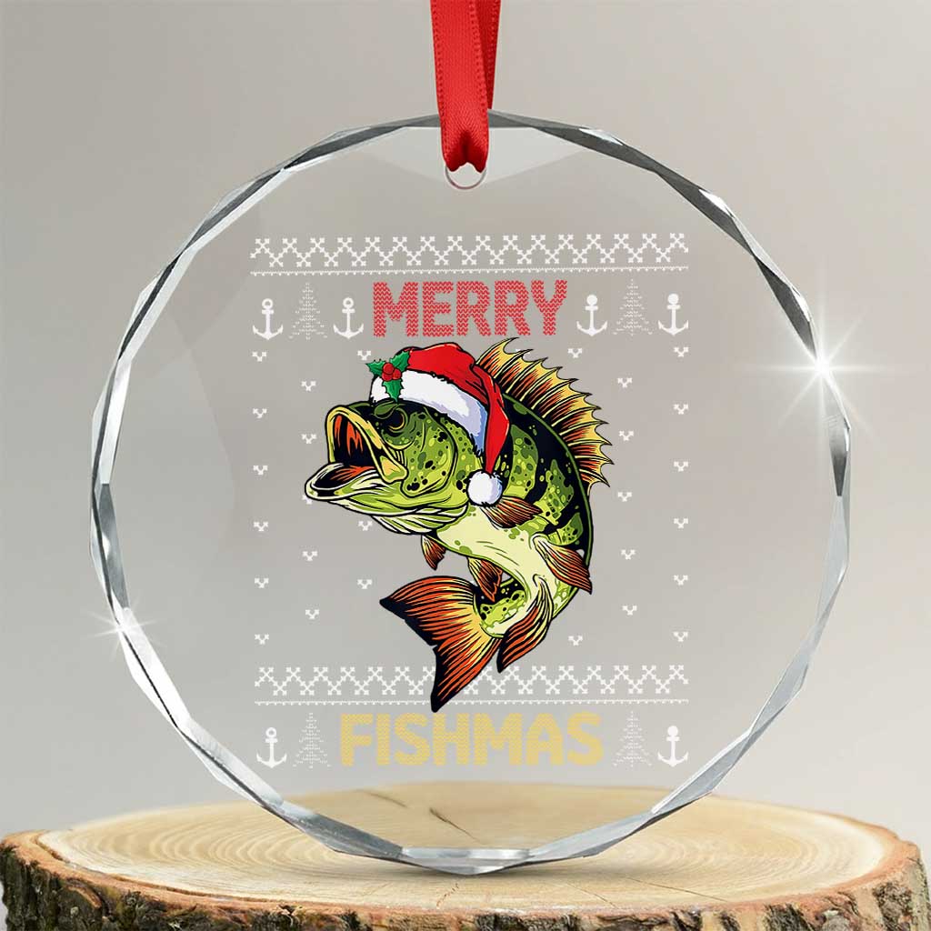 Fishing Crystal Glass Ornament Merry Fishmas Bass Fish Ugly Sweater TS10