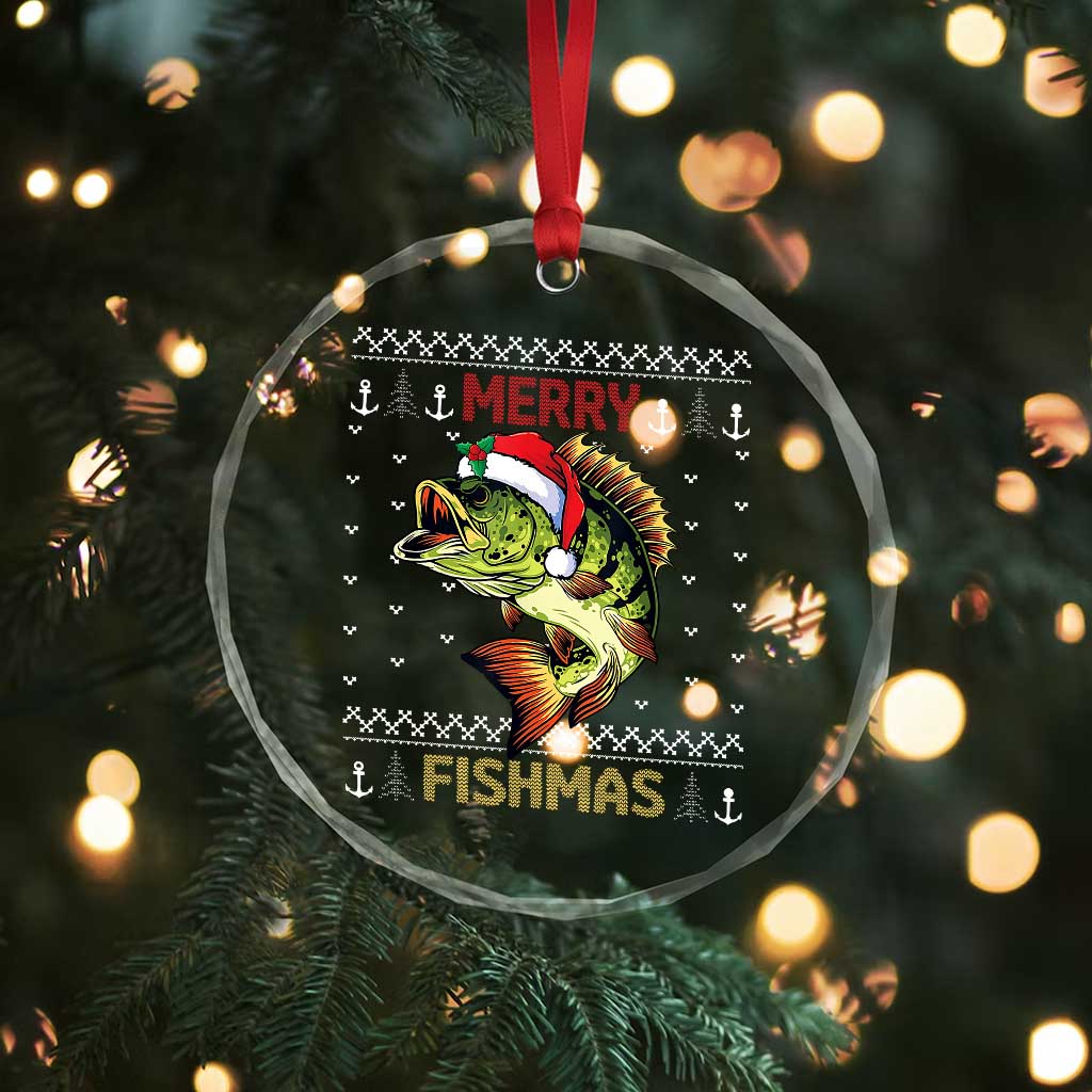 Fishing Crystal Glass Ornament Merry Fishmas Bass Fish Ugly Sweater TS10