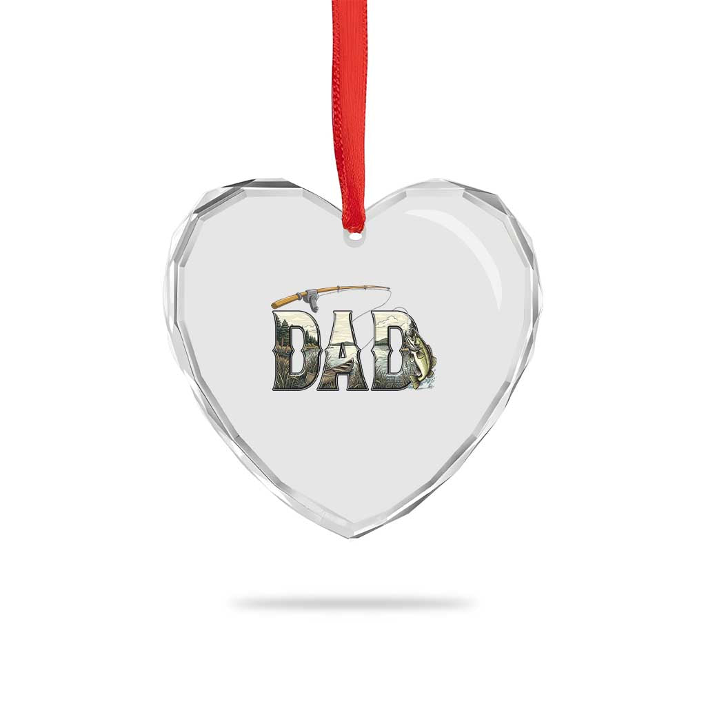 Fishing Dad Heart Crystal Glass Ornament Funny Angler Fathers Day Gift