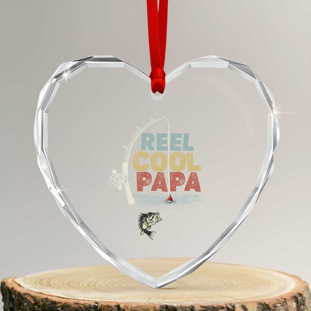 Fishing Dad Heart Crystal Glass Ornament Reel Cool Papa Retro Vintage - Wonder Print Shop