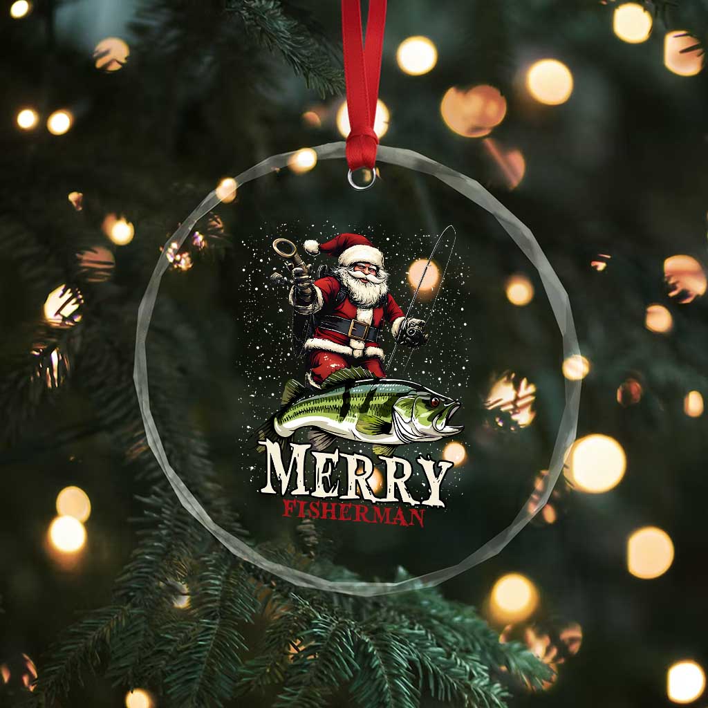 Fishing Gifts Crystal Glass Ornament Merry Fisherman Santa Claus Fish Fishing Rod TS10