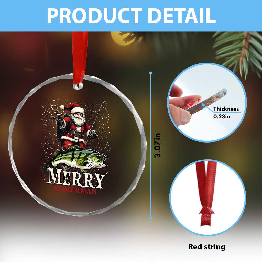 Fishing Gifts Crystal Glass Ornament Merry Fisherman Santa Claus Fish Fishing Rod TS10