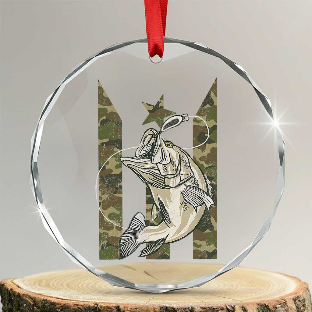 Fishing Puerto Rico Flag Crystal Glass Ornament Bass Fish Fisherman Camo Camouflage US Flag - Wonder Print Shop