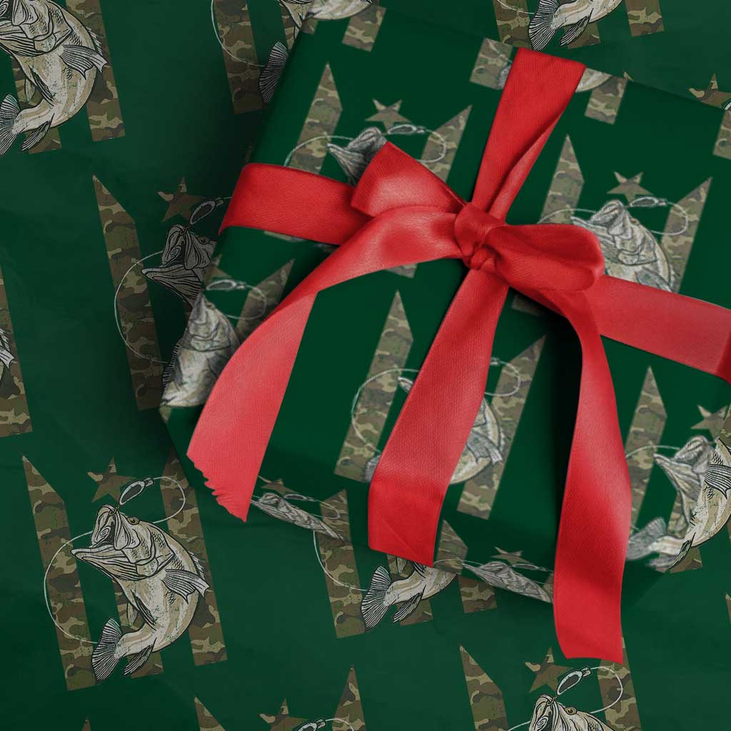 Fishing Puerto Rico Flag Wrapping Paper Roll Bass Fish Fisherman Camo Camouflage US Flag - Wonder Print Shop