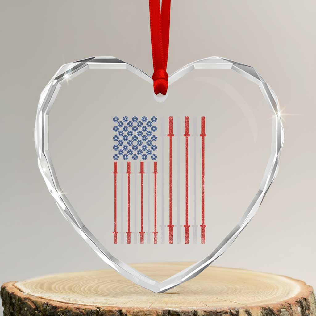 Fitness Gym Barbell Powerlifting Patriotic American Flag Heart Crystal Glass Ornament - Wonder Print Shop