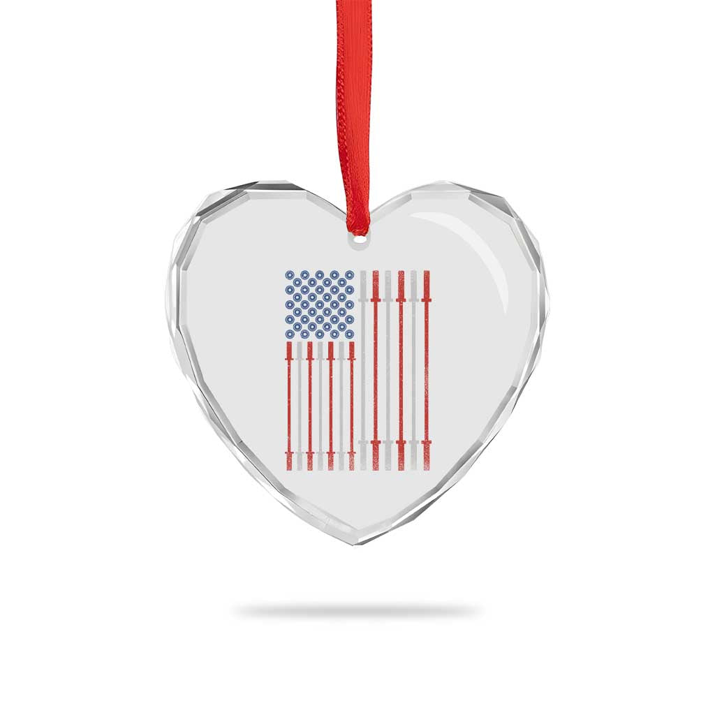 Fitness Gym Barbell Powerlifting Patriotic American Flag Heart Crystal Glass Ornament - Wonder Print Shop