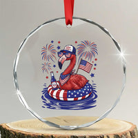 Flamingo 4Th Of July Patriotic USA American Flag Crystal Glass Ornament