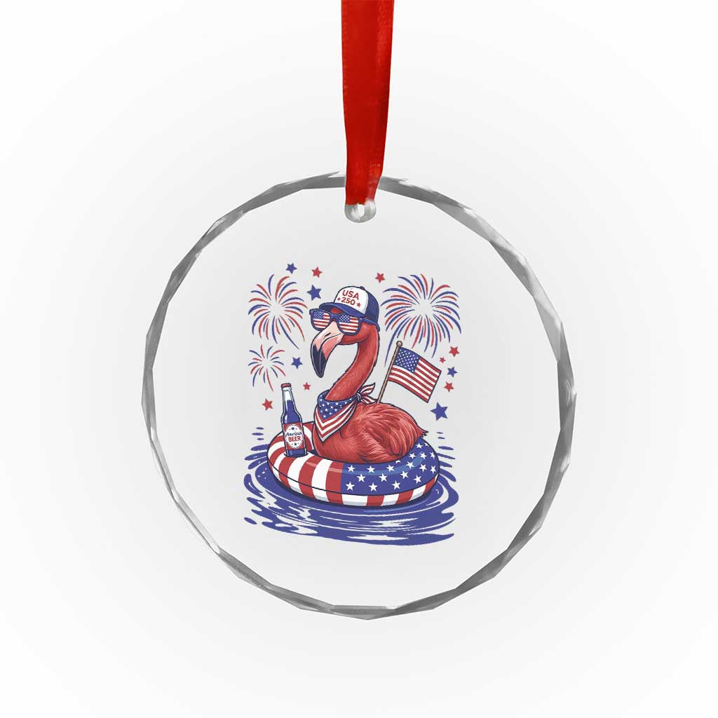 Flamingo 4Th Of July Patriotic USA American Flag Crystal Glass Ornament