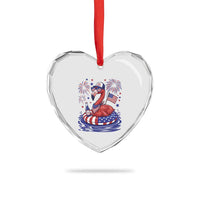 Flamingo 4Th Of July Patriotic USA American Flag Heart Crystal Glass Ornament