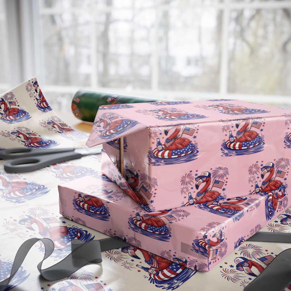 Flamingo 4Th Of July Patriotic USA American Flag Wrapping Paper Roll