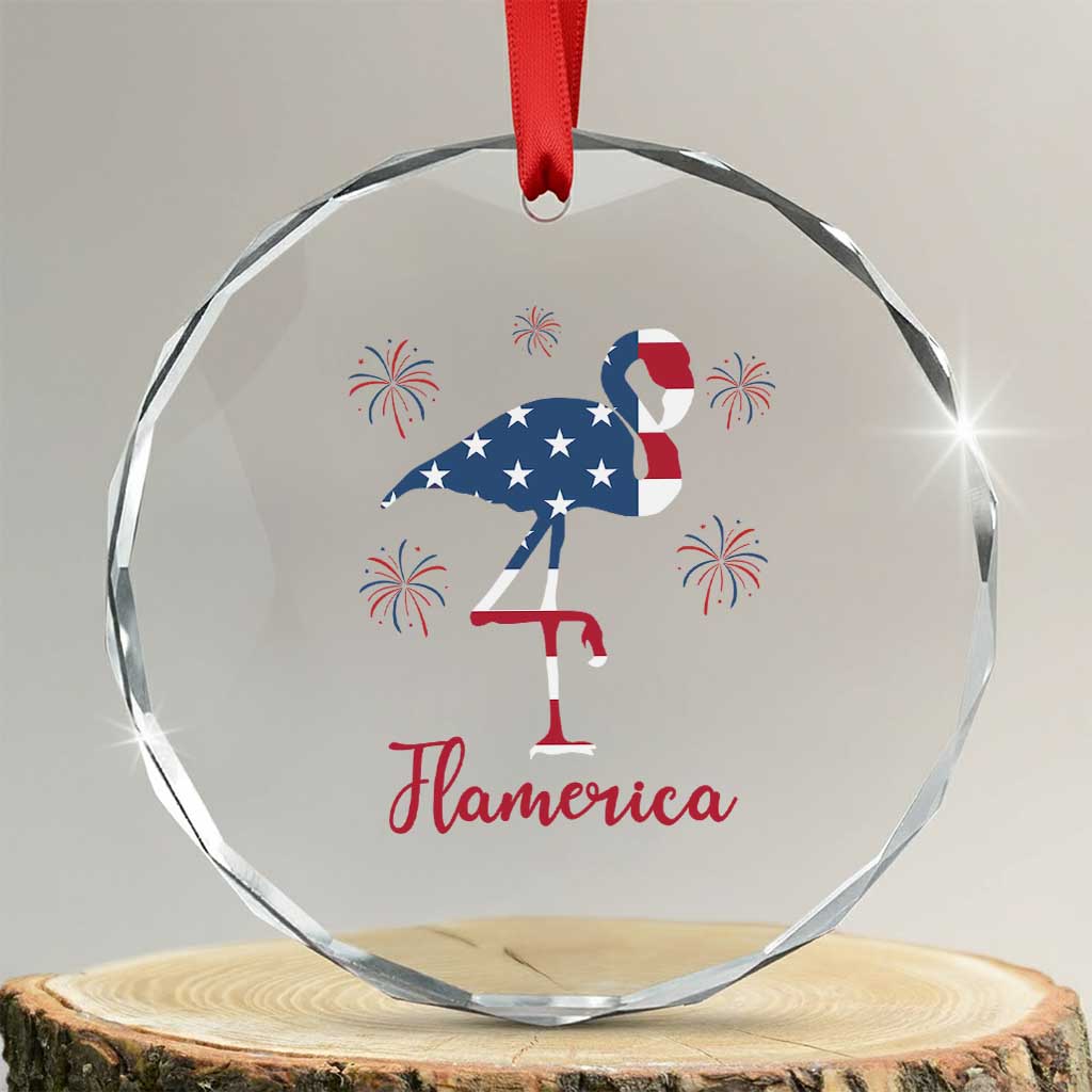 Flamingo 4Th Of July Patriotic USA Independence Flamerica Crystal Glass Ornament