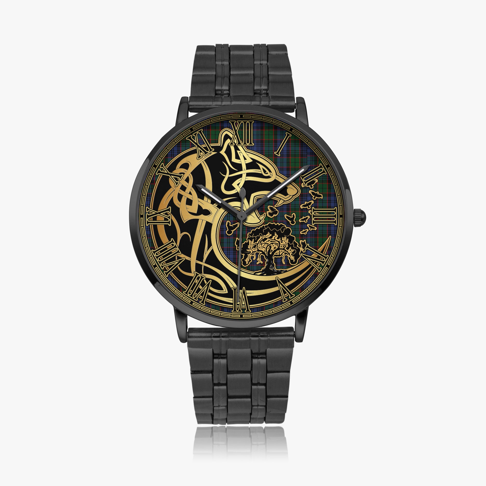 fletcher-tartan-watch-with-stainless-steel-trap-tartan-instafamous-quartz-stainless-steel-watch-golden-celtic-wolf-style