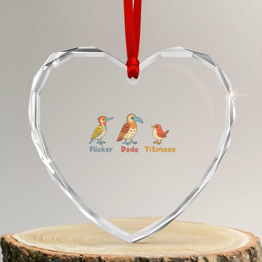 Flicker Dodo Titmouse Subtle FDT Heart Crystal Glass Ornament Funny Bird Lover Nature - Wonder Print Shop