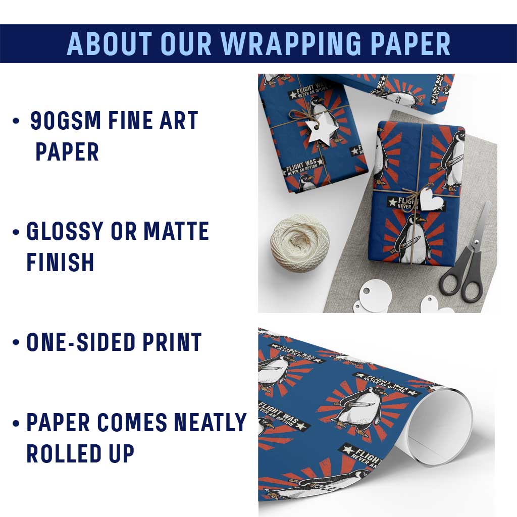 Flight was Never an Option Wrapping Paper Roll Funny Penguin Knife Sarcastic