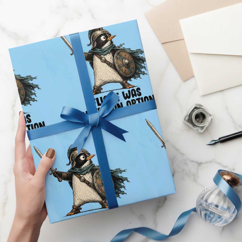 Flight Was Never An Option Funny Penguin Wrapping Paper Roll Sarcastic Dark Humor Animal