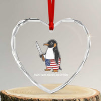 Flight was Never an Option Heart Crystal Glass Ornament Funny Penguin Knife Sarcastic American Flag