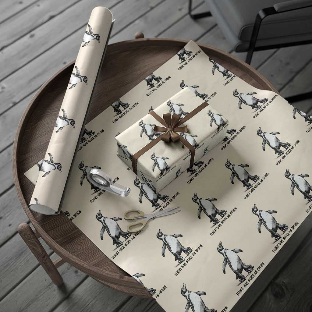 Flight Was Never An Option Wrapping Paper Roll Funny Penguin Roller Skates