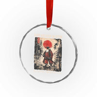 Flight was Never an Option Samurai Penguin Japanese Crystal Glass Ornament Vintage Graphic Ukiyo-e Art Funny