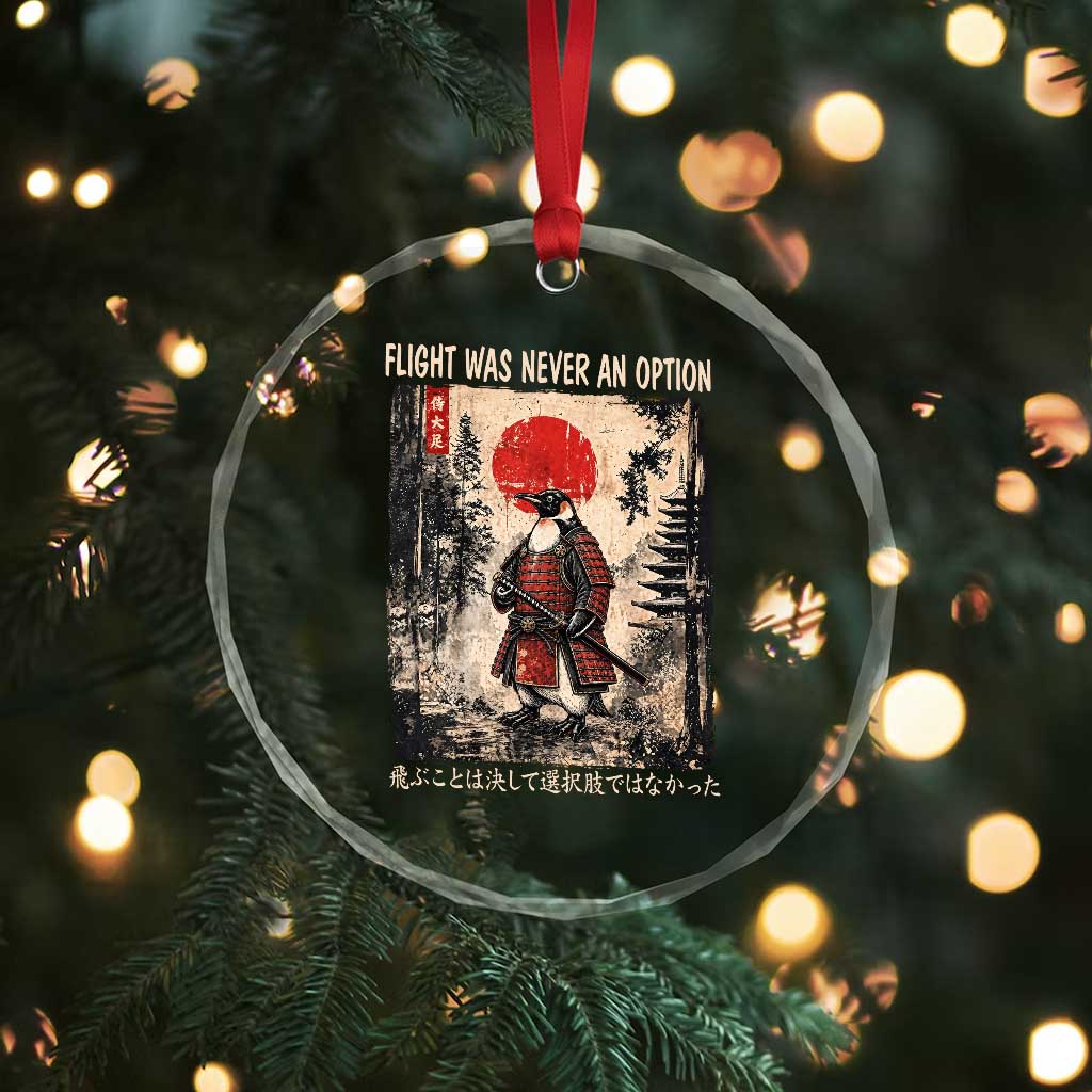 Flight was Never an Option Samurai Penguin Japanese Crystal Glass Ornament Vintage Graphic Ukiyo-e Art Funny