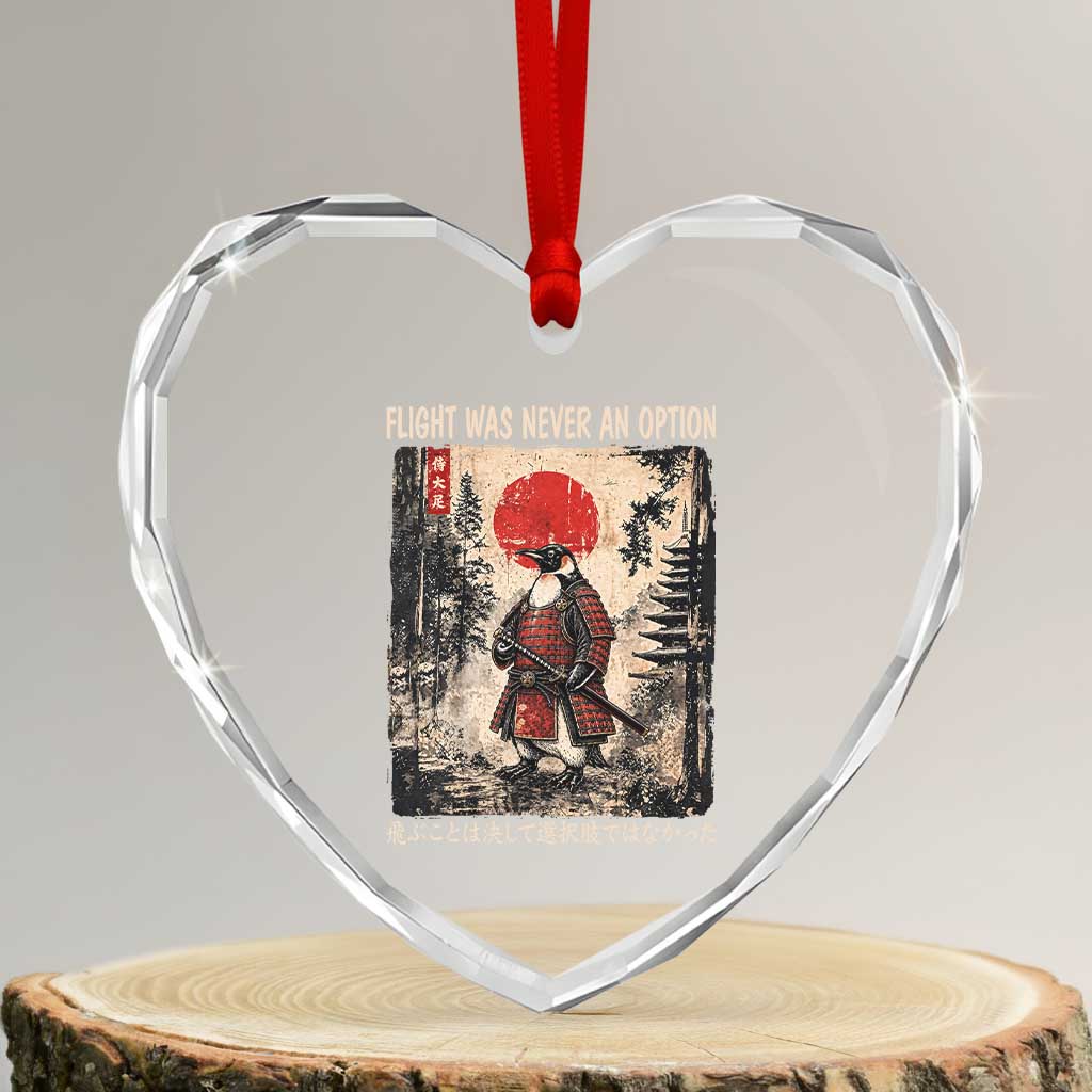 Flight was Never an Option Samurai Penguin Japanese Heart Crystal Glass Ornament Vintage Graphic Ukiyo-e Art Funny