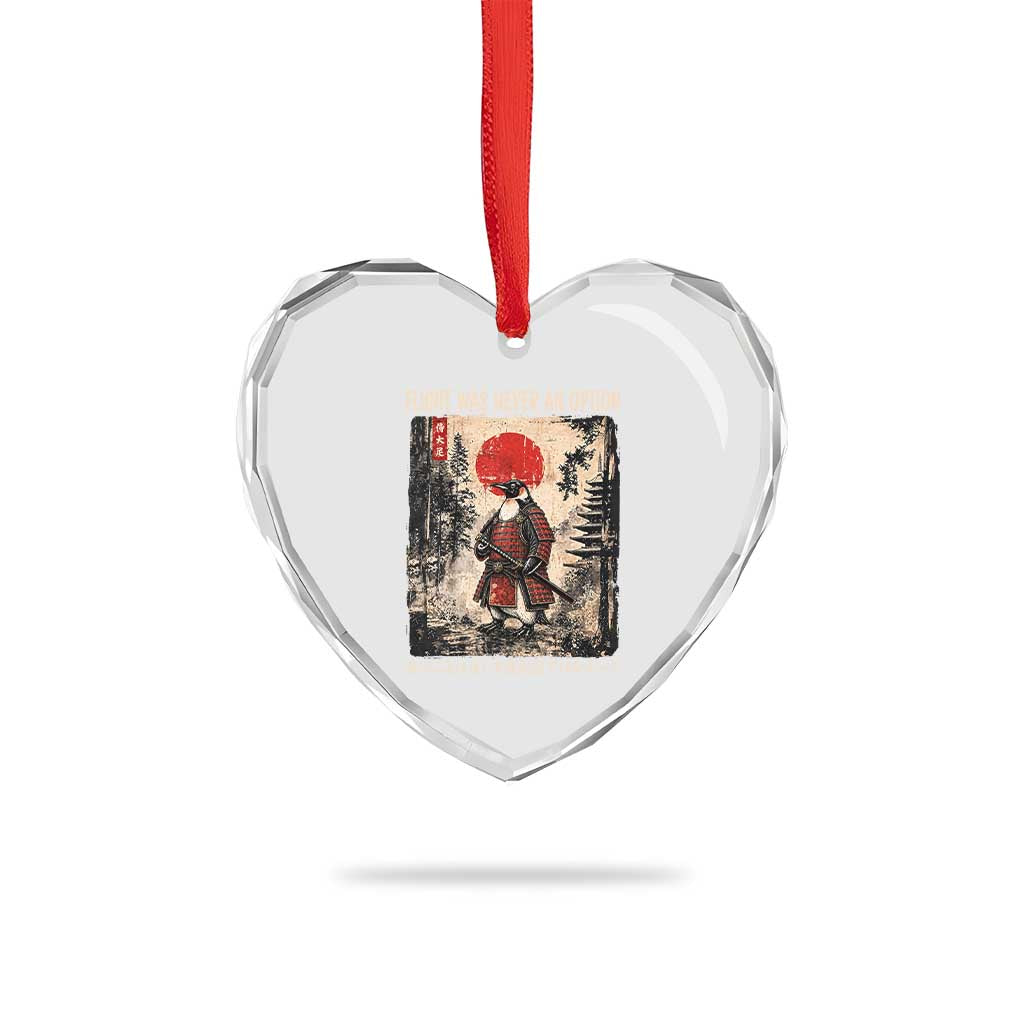 Flight was Never an Option Samurai Penguin Japanese Heart Crystal Glass Ornament Vintage Graphic Ukiyo-e Art Funny