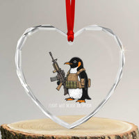 Flight Was Never An Option Tactical Penguin Heart Crystal Glass Ornament Funny Military Camo Vest Combat Animal Dark Humor Graphic