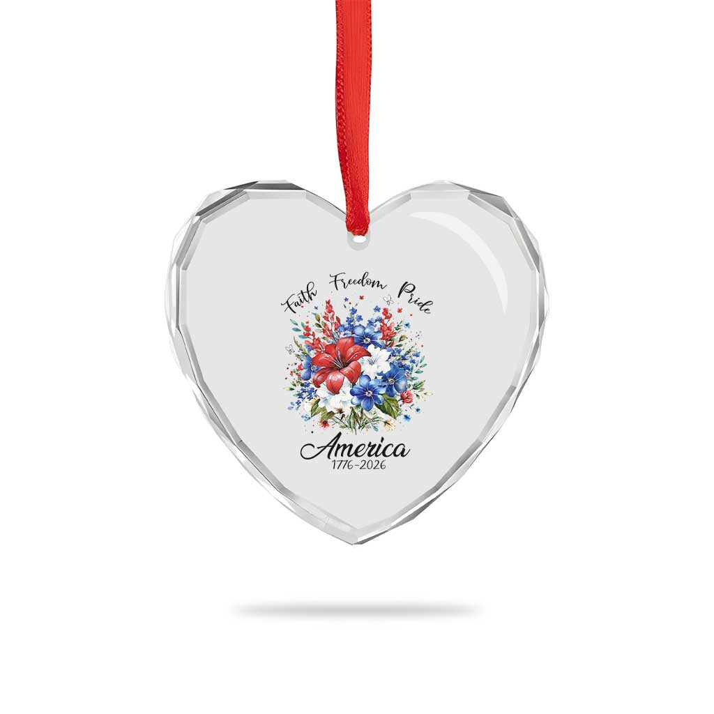 Floral 250th Anniversary Heart Crystal Glass Ornament Faith Freedom Pride 4th of July 1776 2026
