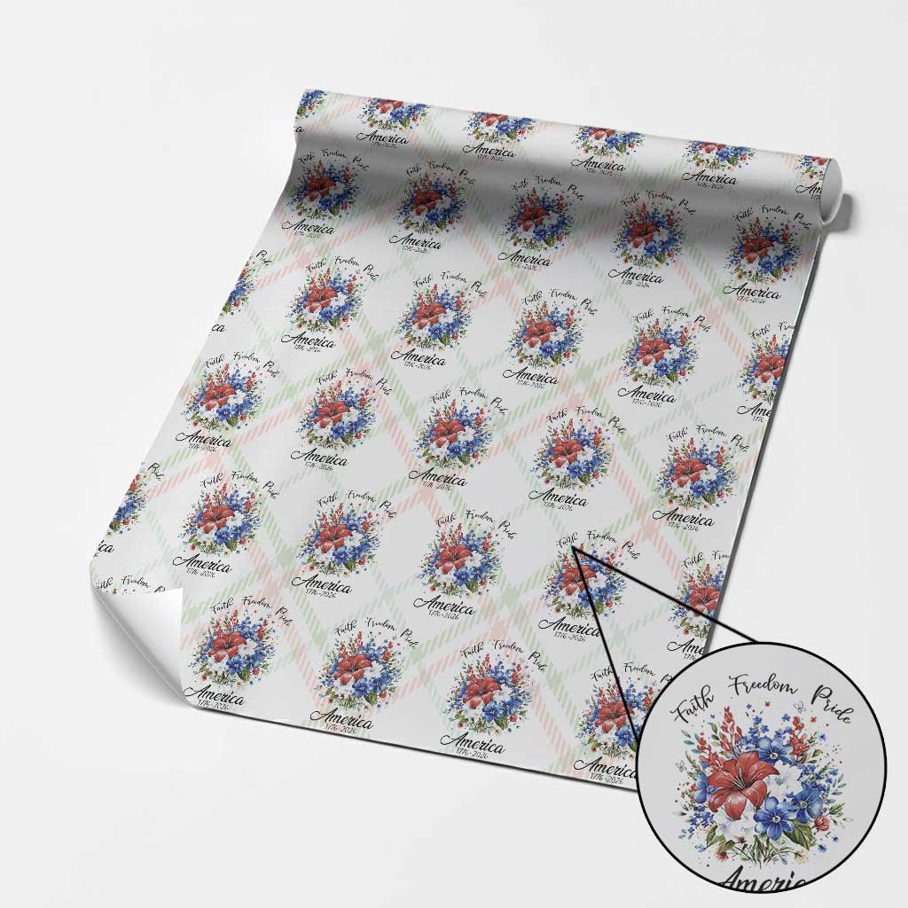 Floral 250th Anniversary Wrapping Paper Roll Faith Freedom Pride 4th of July 1776 2026