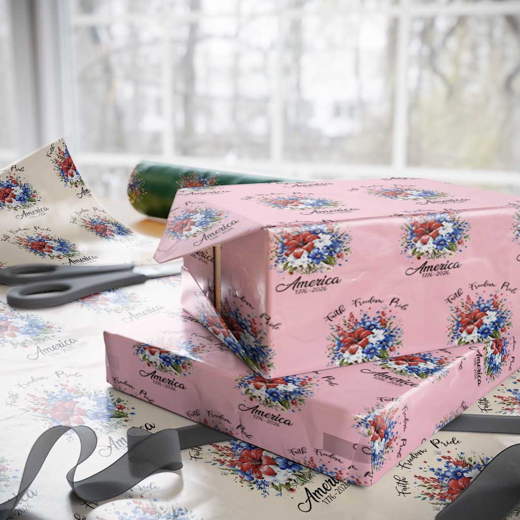 Floral 250th Anniversary Wrapping Paper Roll Faith Freedom Pride 4th of July 1776 2026
