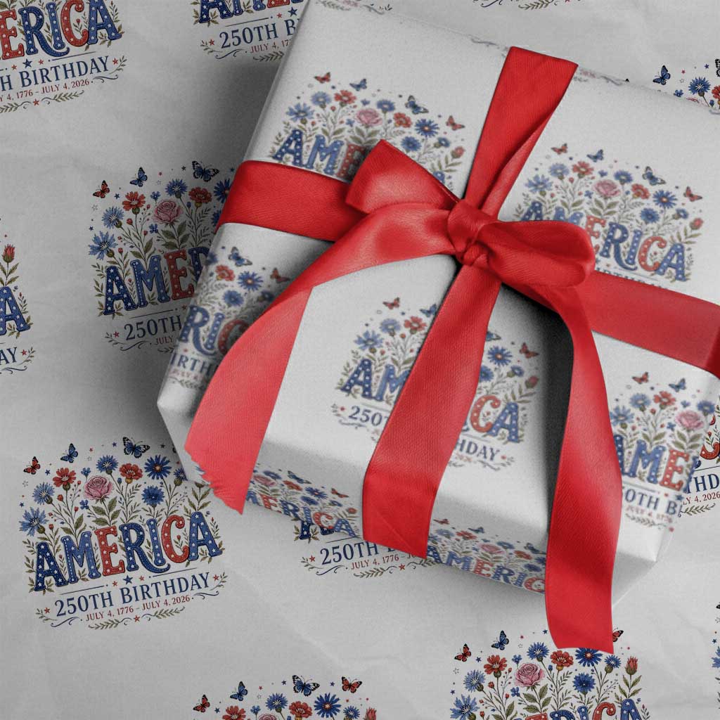 Floral 250th Anniversary Wrapping Paper Roll Wildflower Independence Day 250 Years Birthday 1776 2026
