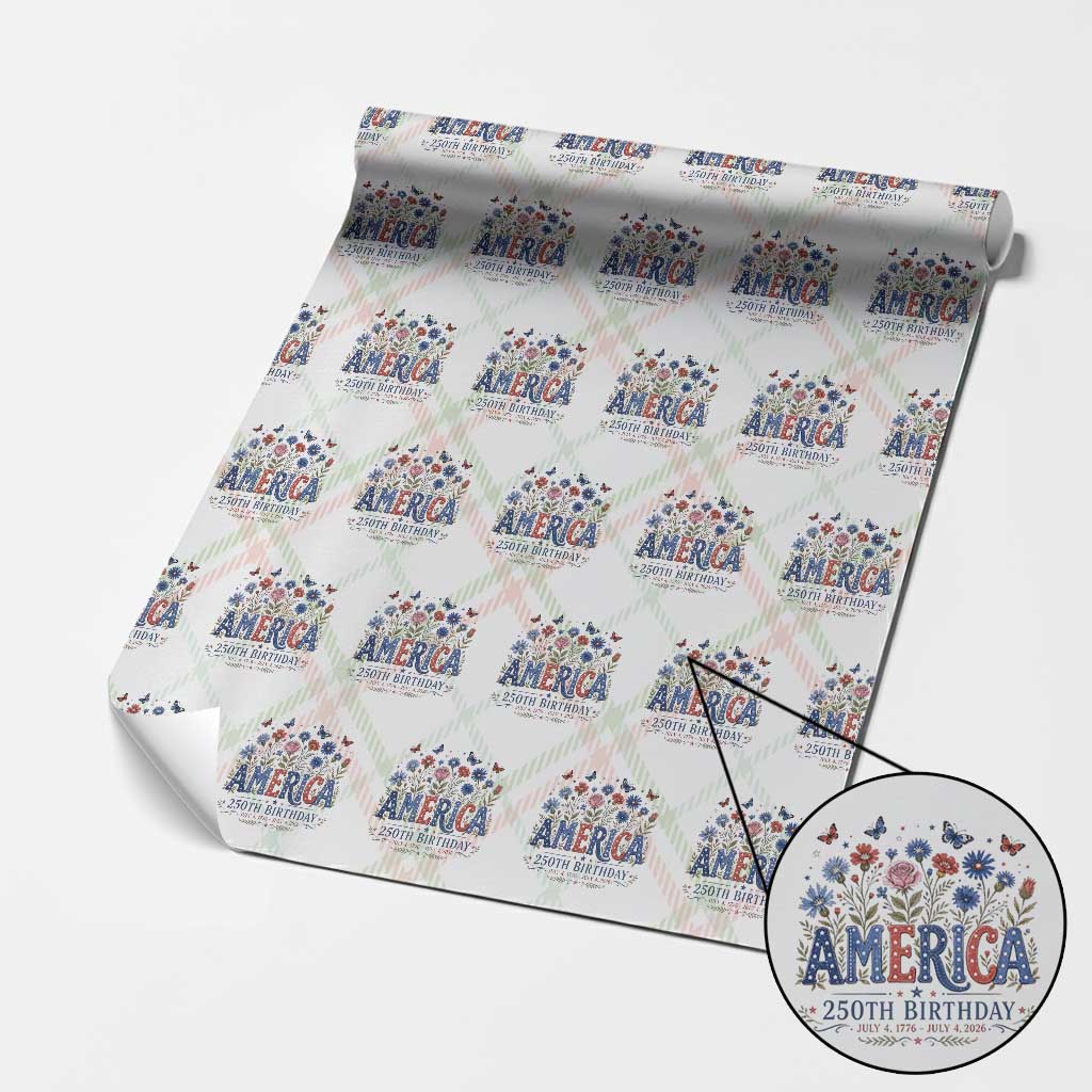 Floral 250th Anniversary Wrapping Paper Roll Wildflower Independence Day 250 Years Birthday 1776 2026